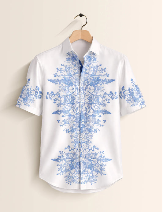 Mirror Flower Mens Classic Half Sleeves Shirt - XPST