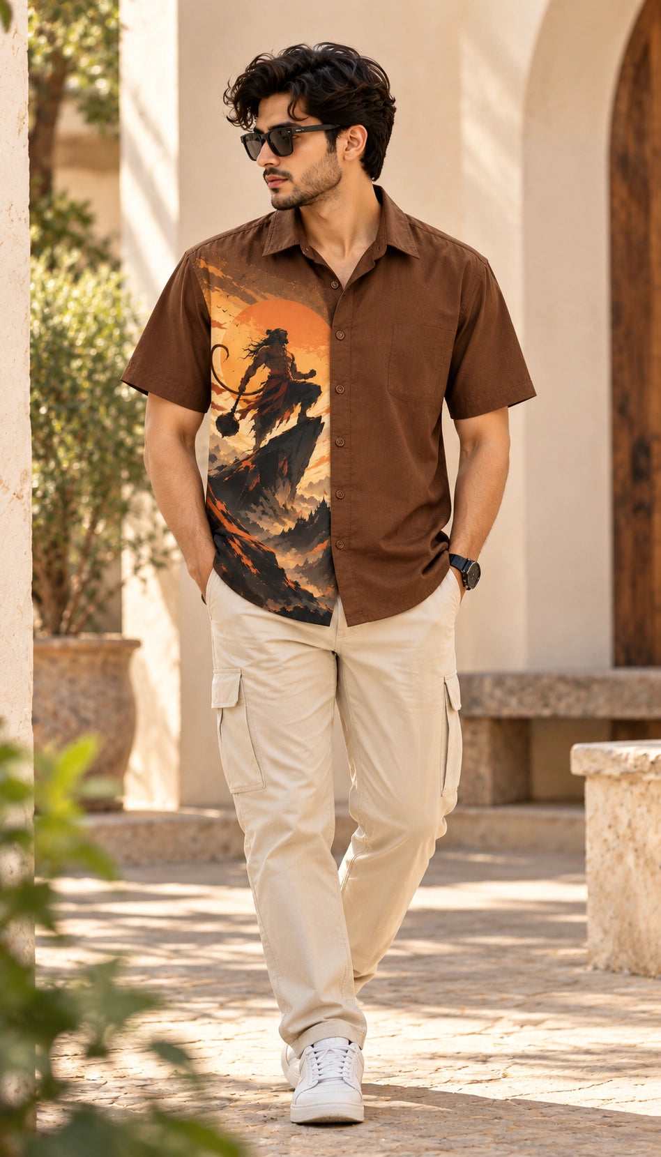 Hanuman with Gada Mythological Half Sleeves Shirt - XPSTFS