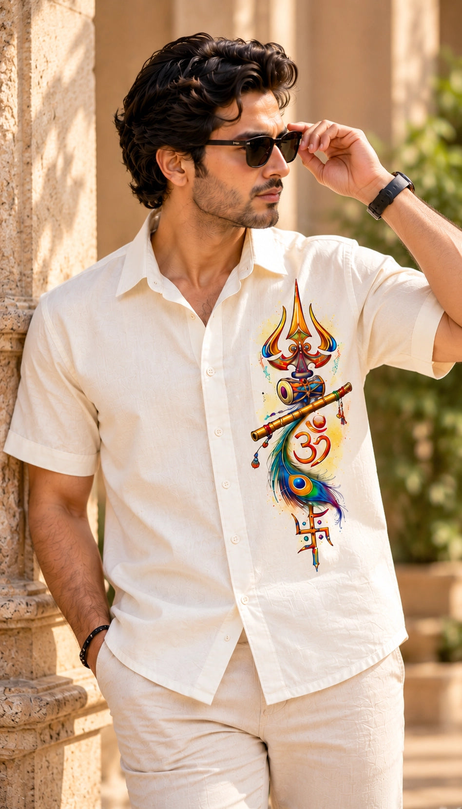 Small Trishul Damru Mythological Half Sleeves Shirt - XPSTHS