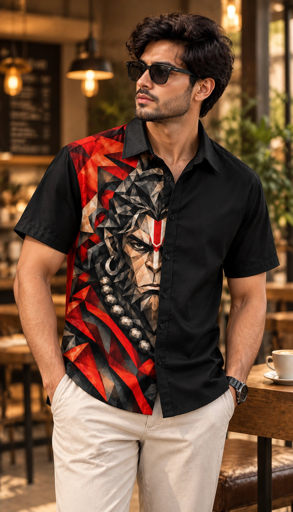 Red BG Hanuman Mythological Half Sleeves Shirt - XPSTHS