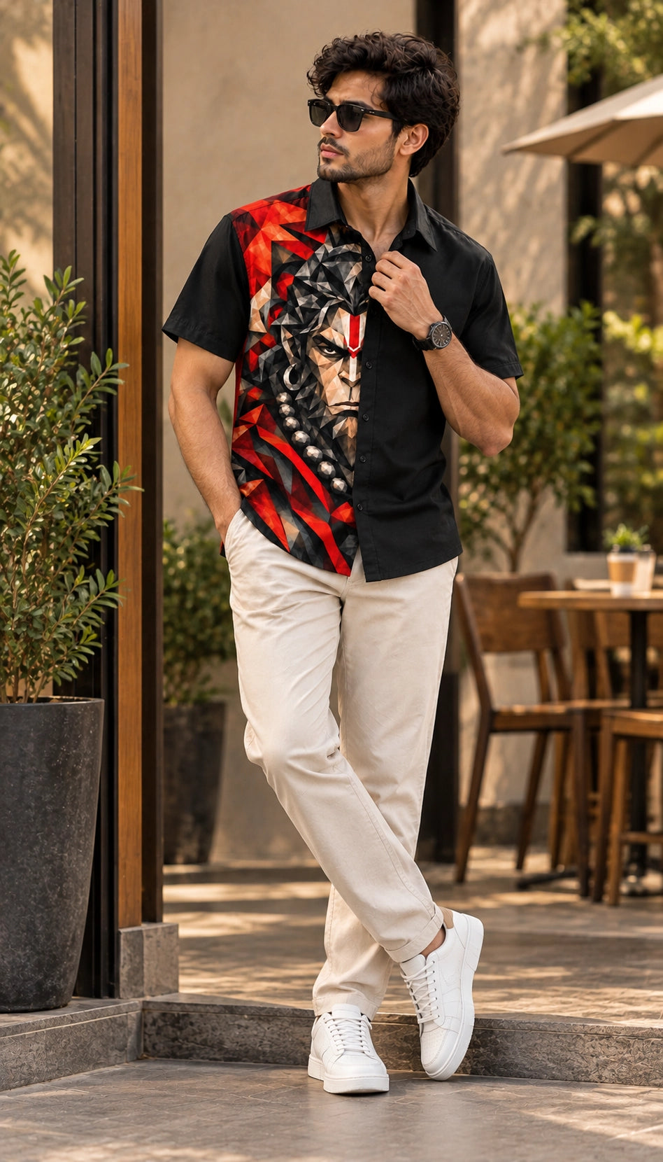 Red BG Hanuman Mythological Half Sleeves Shirt - XPSTHS