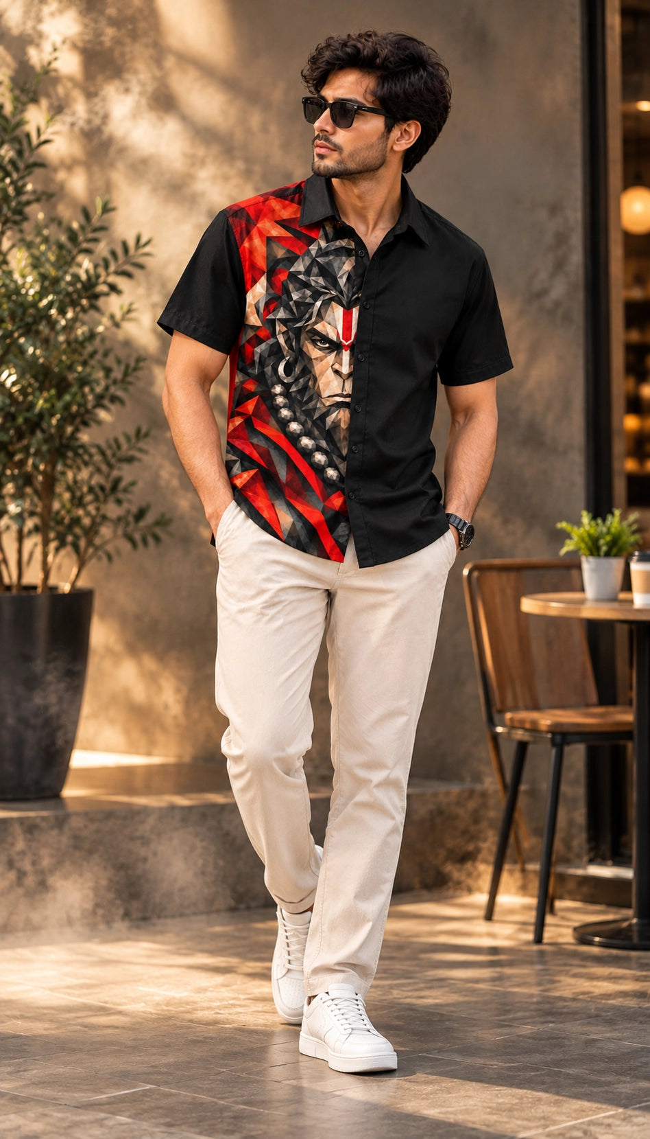 Red BG Hanuman Mythological Half Sleeves Shirt - XPSTHS