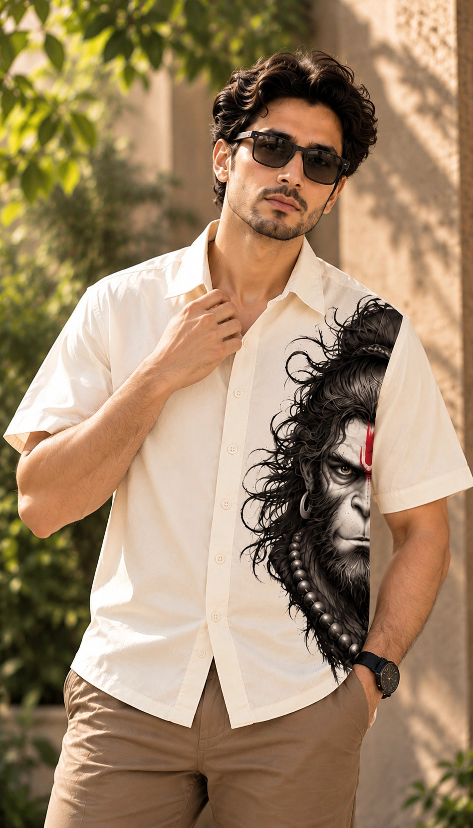 Hanuman Half Face Mythological Half Sleeves Shirt - XPSTHS