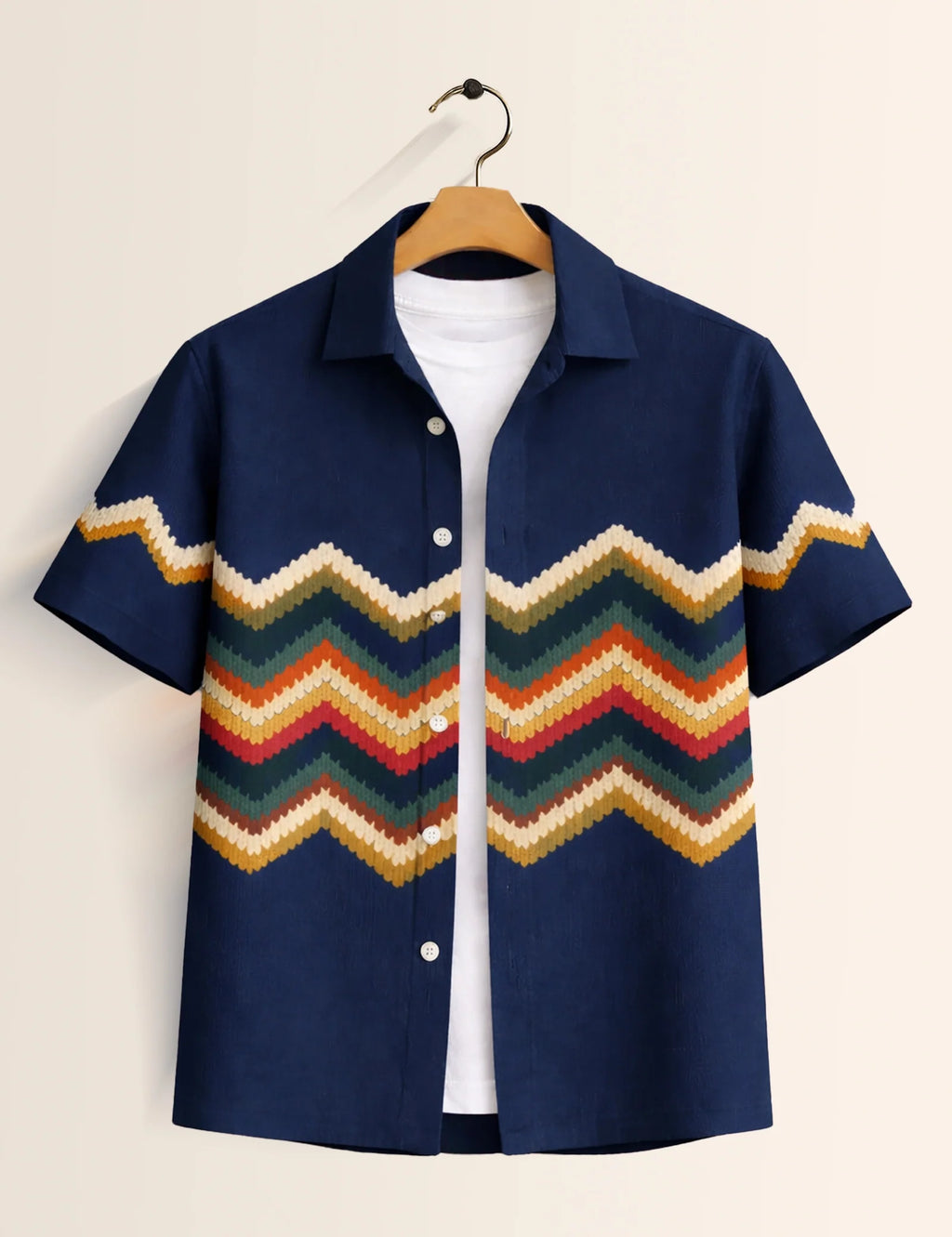 Navy ZigZag Printed Boys Half Sleeves Shirts - XPST