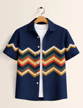 Navy ZigZag Printed Boys Half Sleeves Shirts - XPST