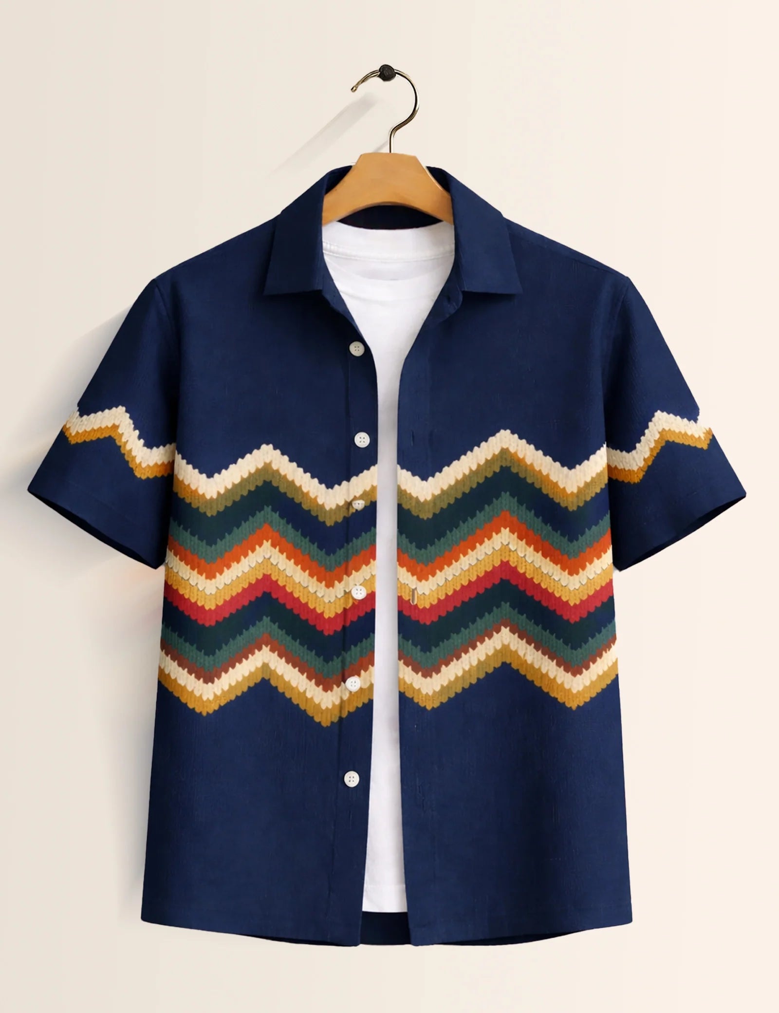 Navy ZigZag Printed Boys Half Sleeves Shirts - XPST
