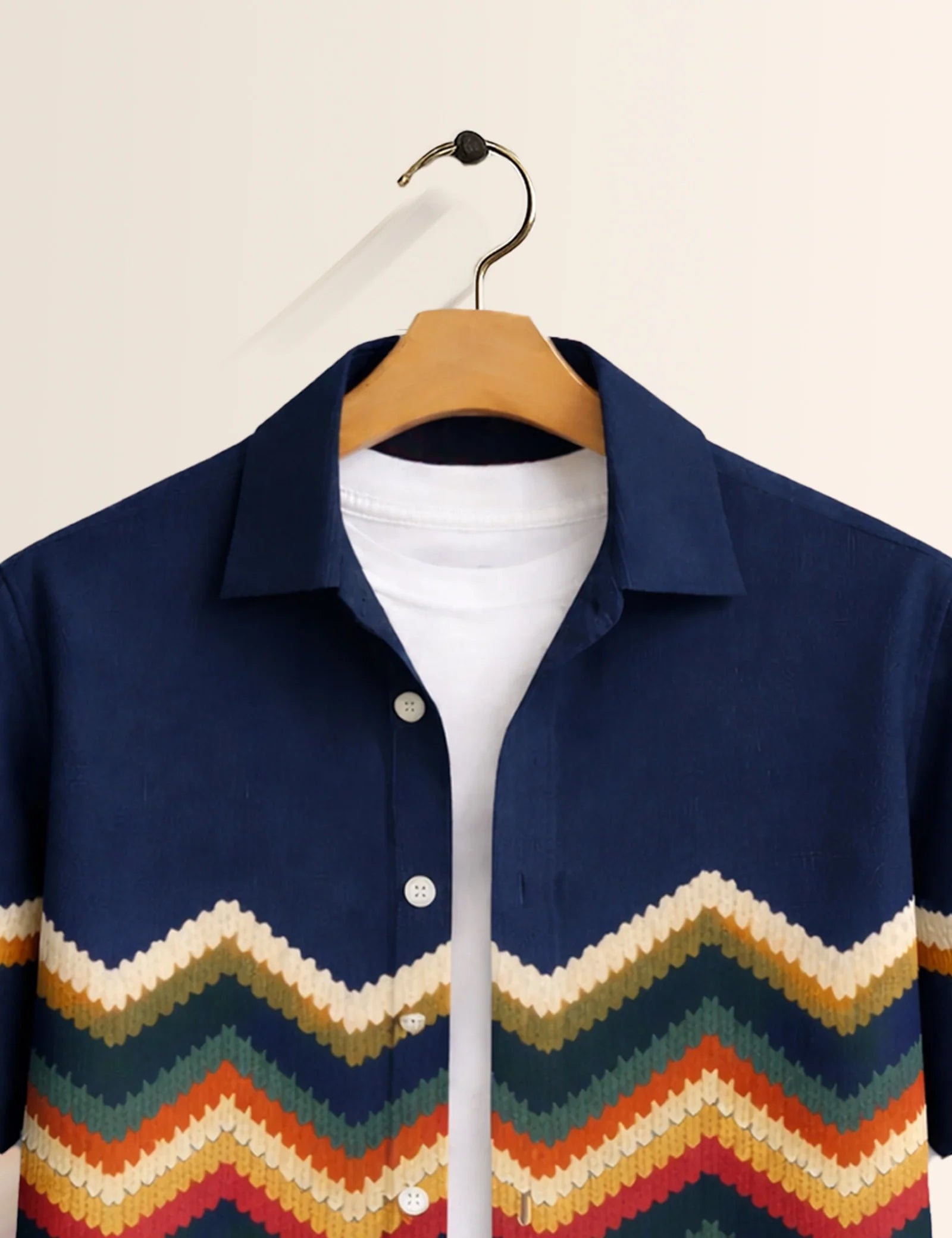Navy ZigZag Printed Boys Half Sleeves Shirts - XPST