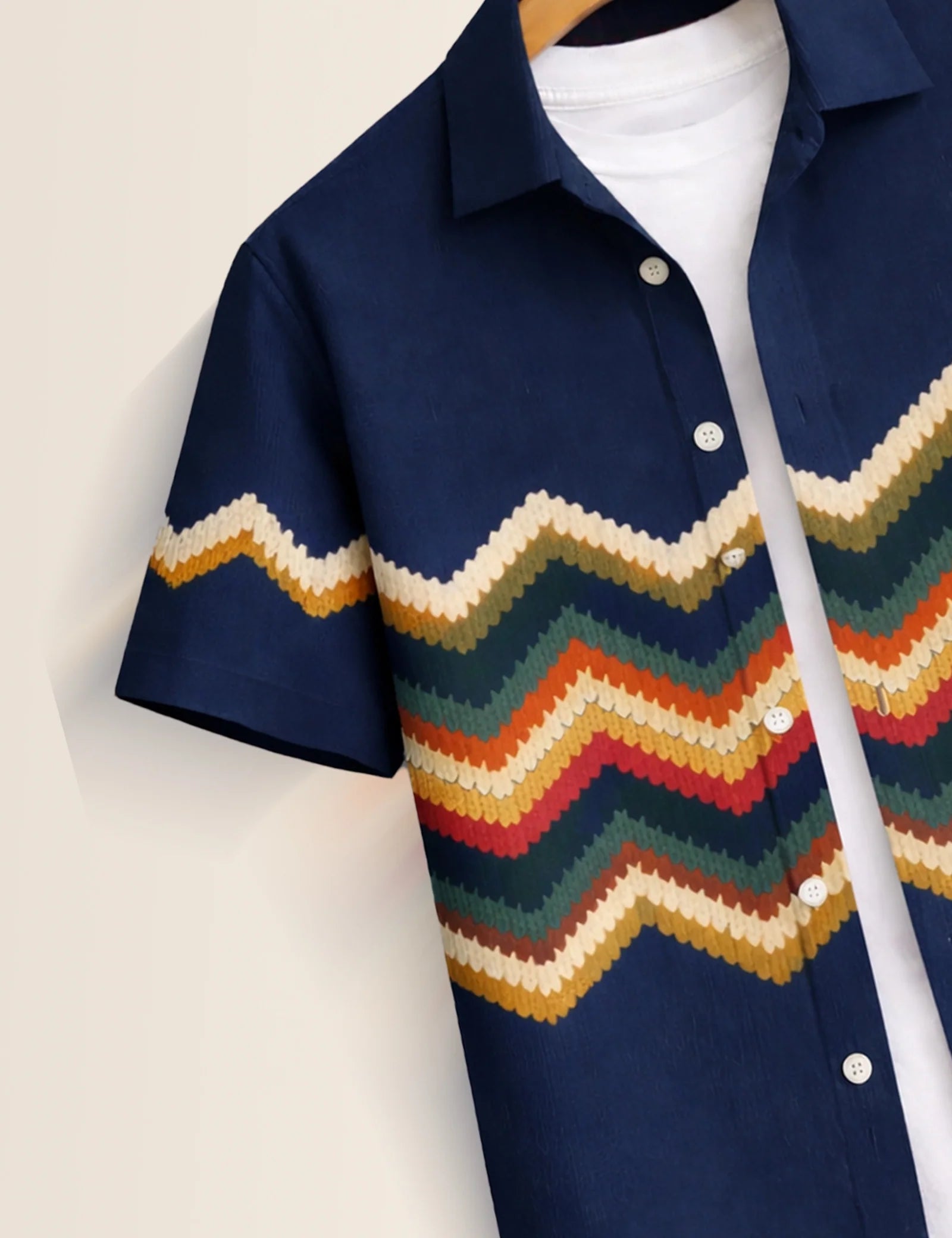 Navy ZigZag Printed Boys Half Sleeves Shirts - XPST