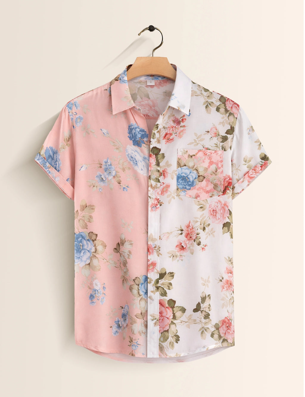 Pink Flowery Mens Classic Half Sleeves Shirt - XPST