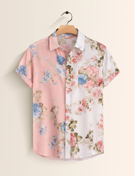 Pink Flowery Mens Classic Half Sleeves Shirt - XPST
