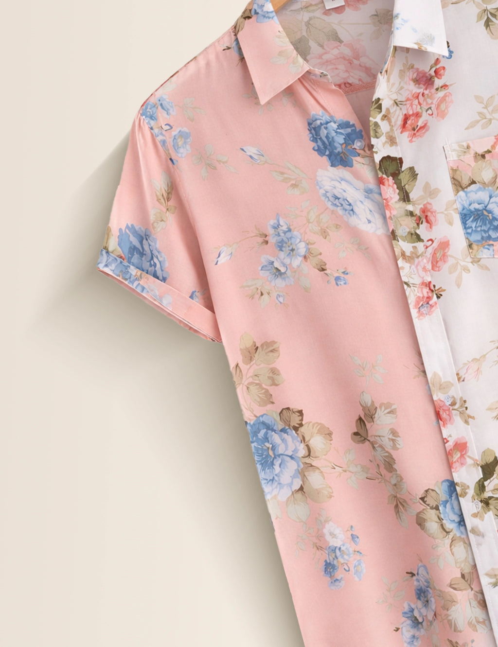 Pink Flowery Mens Classic Half Sleeves Shirt - XPST
