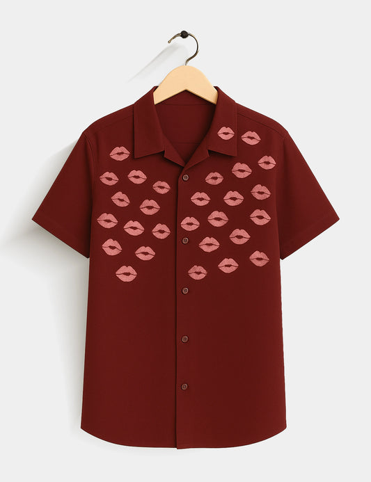 Red Lipstick Printed Essential Everyday Cotton Shirt for Men - XPST