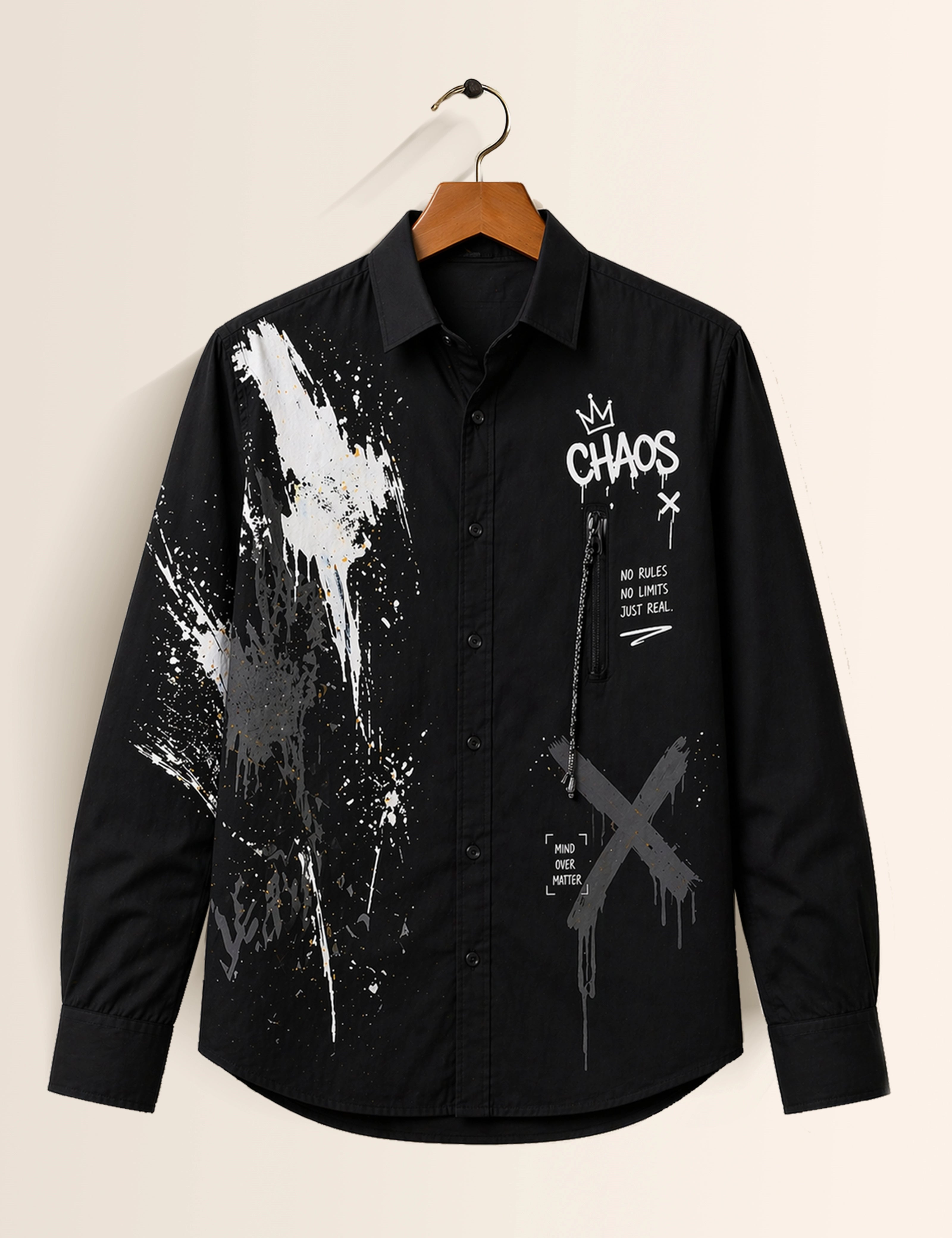 Black Chaos Street Style Men’s Premium Full-Sleeve Shirt - XPST