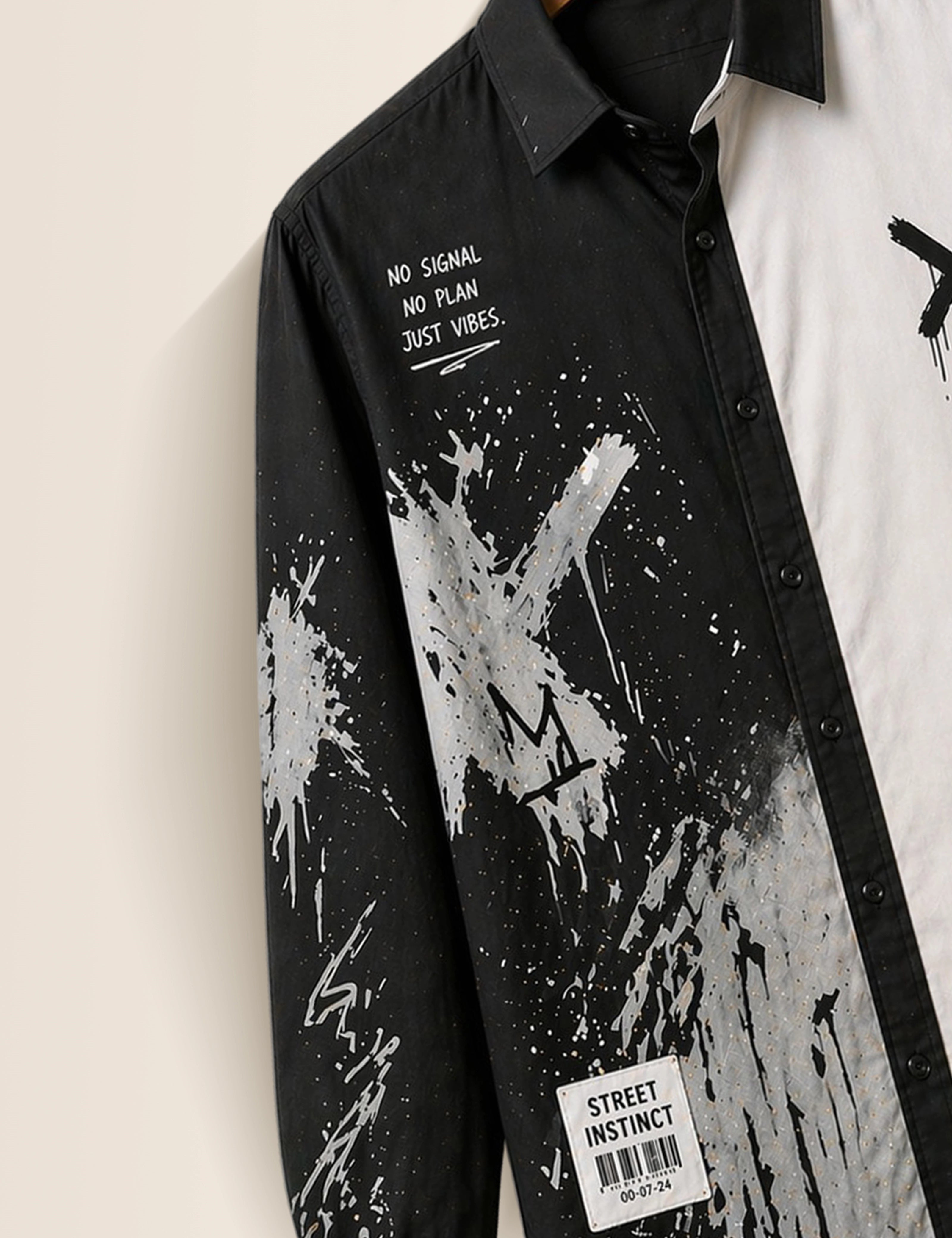 Black and White Street Style Men’s Premium Full-Sleeve Shirt - XPST
