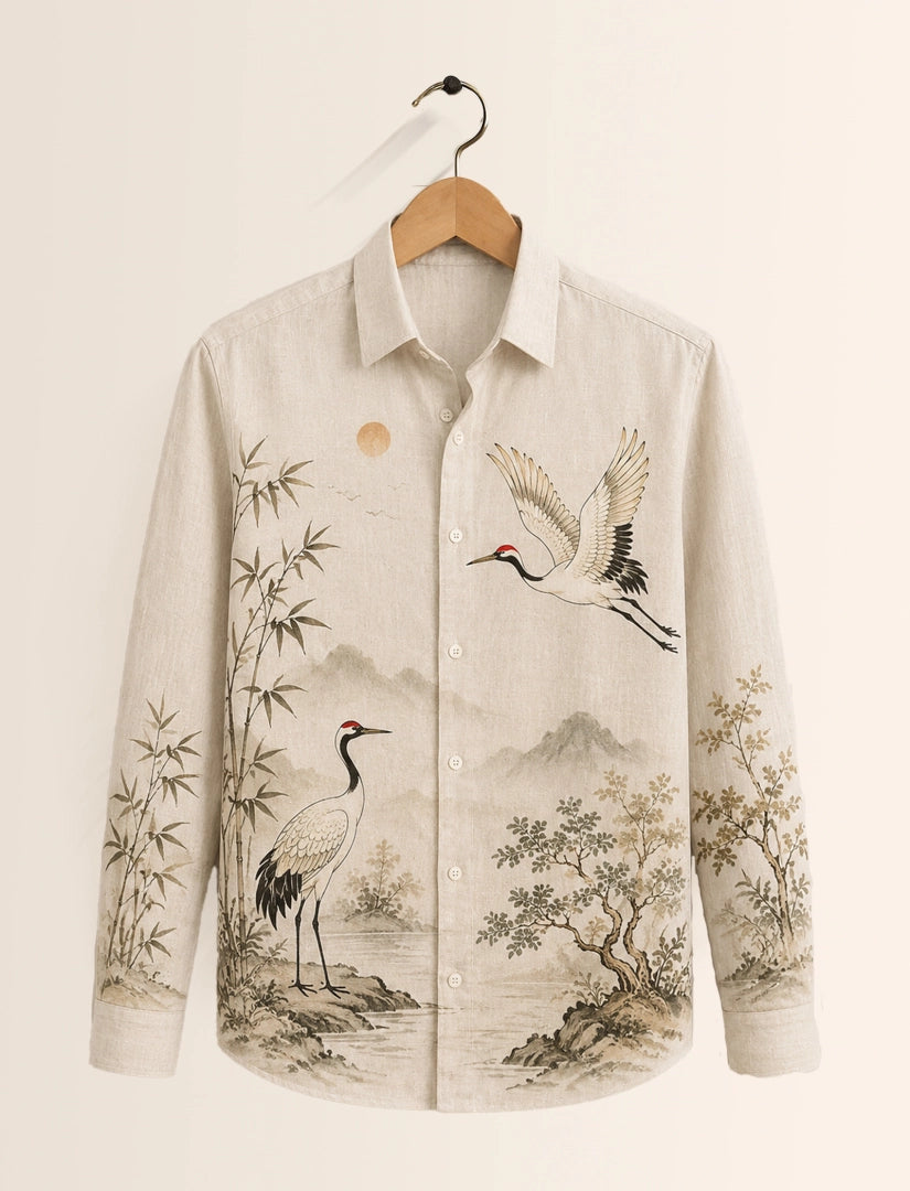 Cream Bird Street Style Men’s Premium Full-Sleeve Shirt - XPST