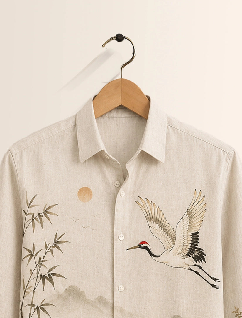 Cream Bird Street Style Men’s Premium Full-Sleeve Shirt - XPST