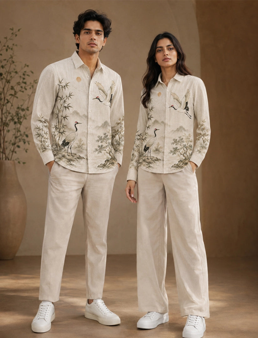 Cream Bird Street Style Men’s Premium Full-Sleeve Shirt - XPST