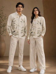 Cream Bird Street Style Men’s Premium Full-Sleeve Shirt - XPST