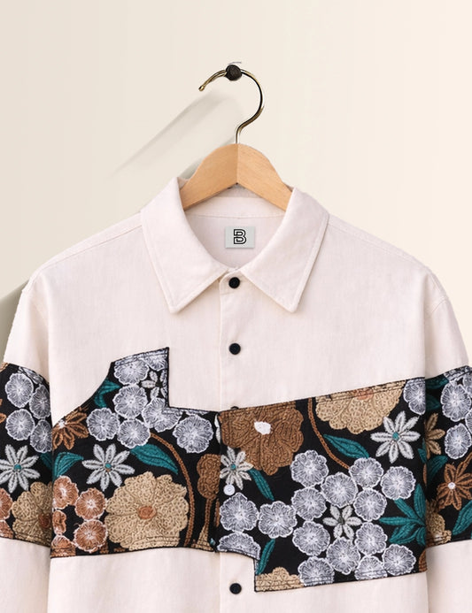 Ivory Floral Street Style Men’s Premium Full-Sleeve Shirt - XPST