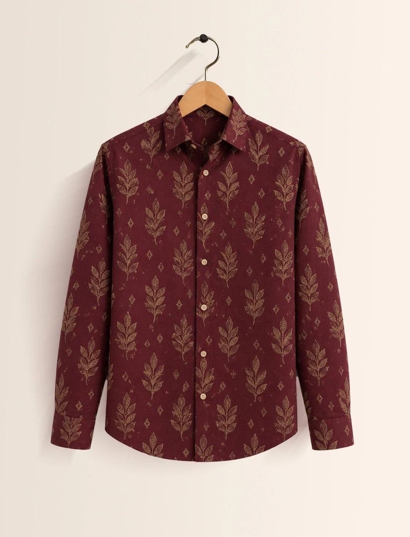 Maroon Leaves Street Style Men’s Premium Full-Sleeve Shirt - XPST