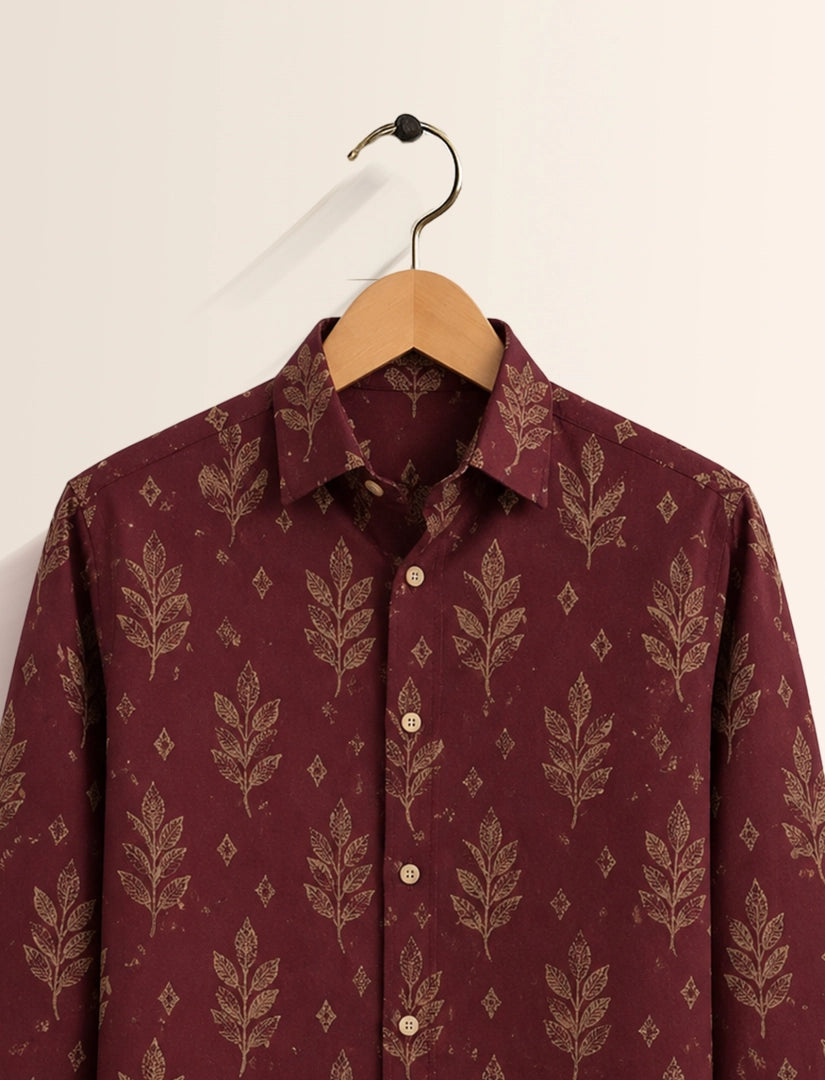 Maroon Leaves Street Style Men’s Premium Full-Sleeve Shirt - XPST