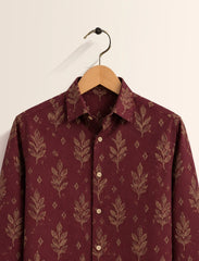 Maroon Leaves Street Style Men’s Premium Full-Sleeve Shirt - XPST