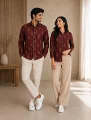 Maroon Leaves Street Style Men’s Premium Full-Sleeve Shirt - XPST