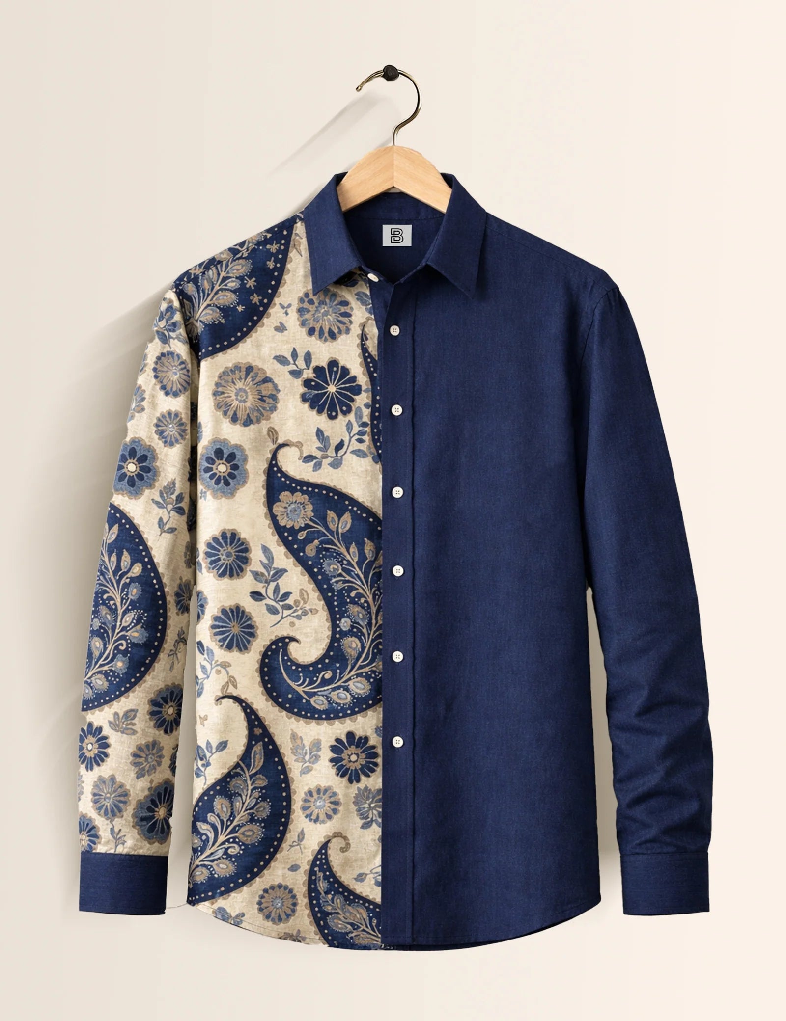 Navy Blue Mandala Street Style Men’s Premium Full-Sleeve Shirt - XPST