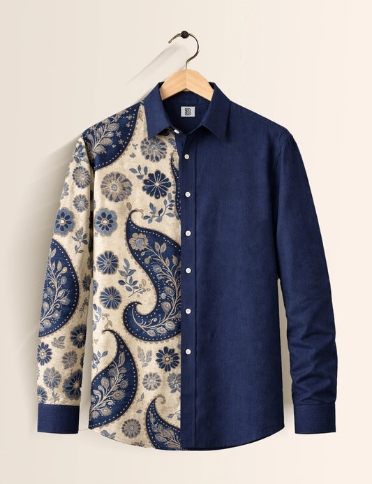 Navy Blue Mandala Street Style Men’s Premium Full-Sleeve Shirt - XPST