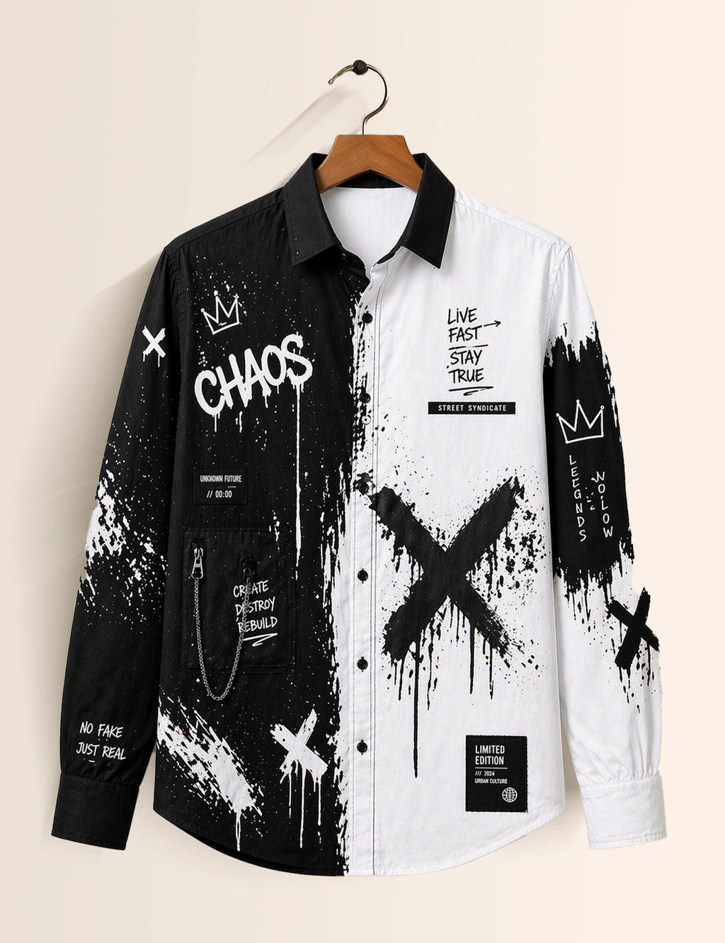 White Chaos Street Style Men’s Premium Full-Sleeve Shirt - XPST