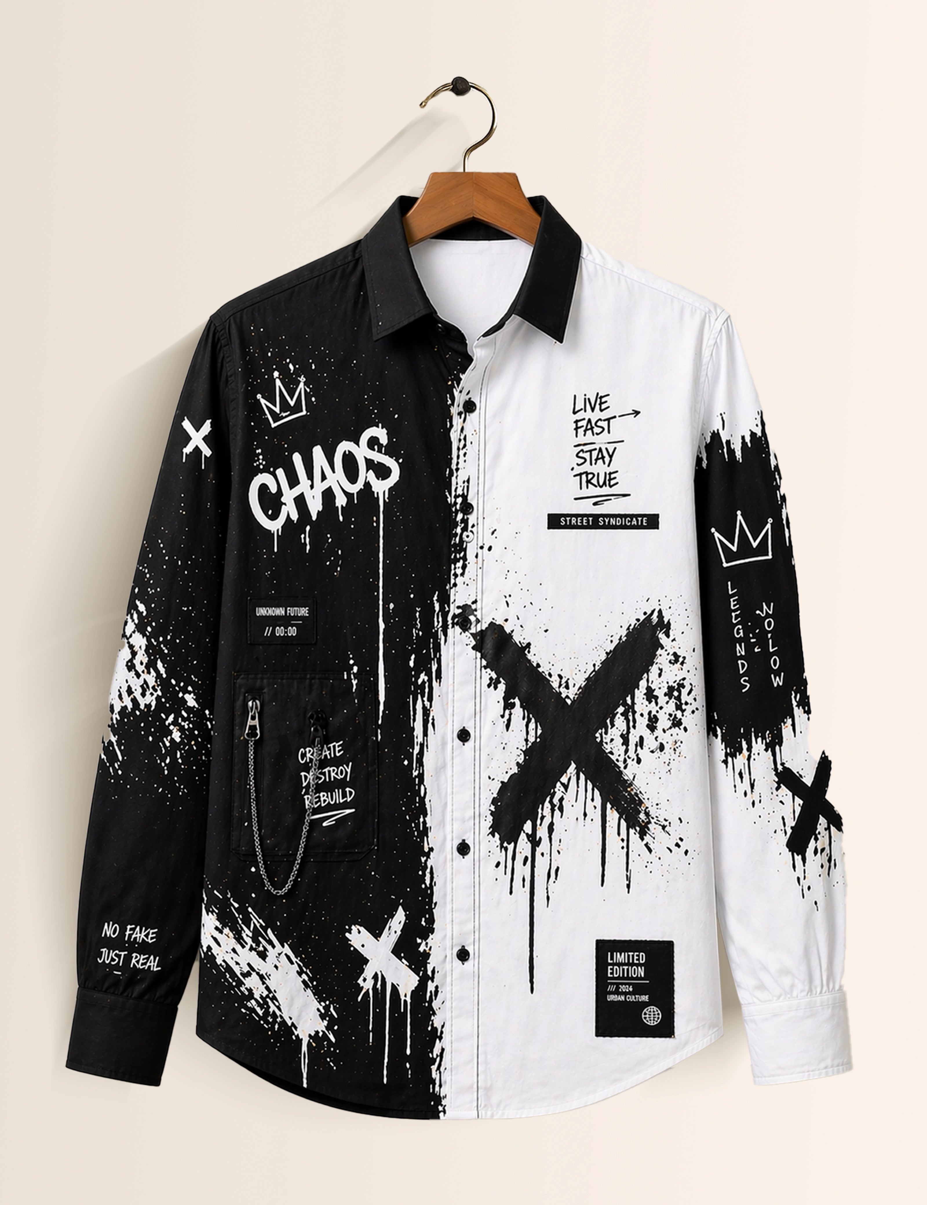 White Chaos Street Style Men’s Premium Full-Sleeve Shirt - XPST