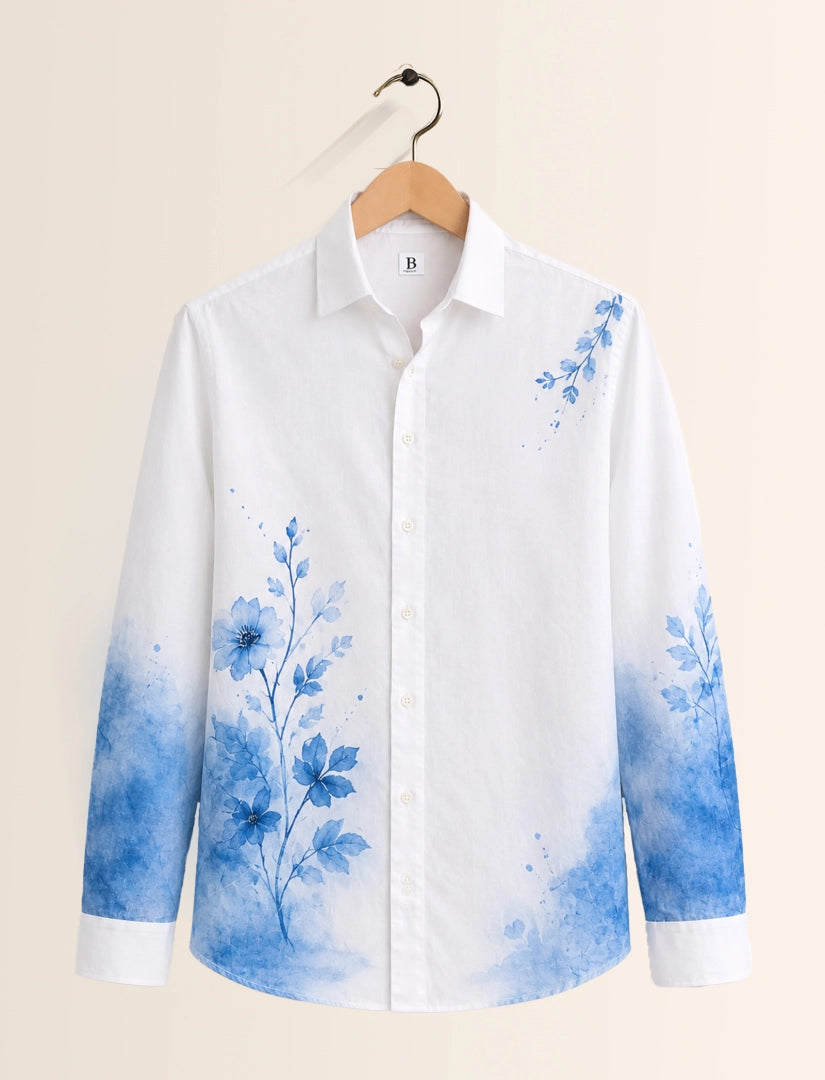 White Flowery Street Style Men’s Premium Full-Sleeve Shirt - XPST