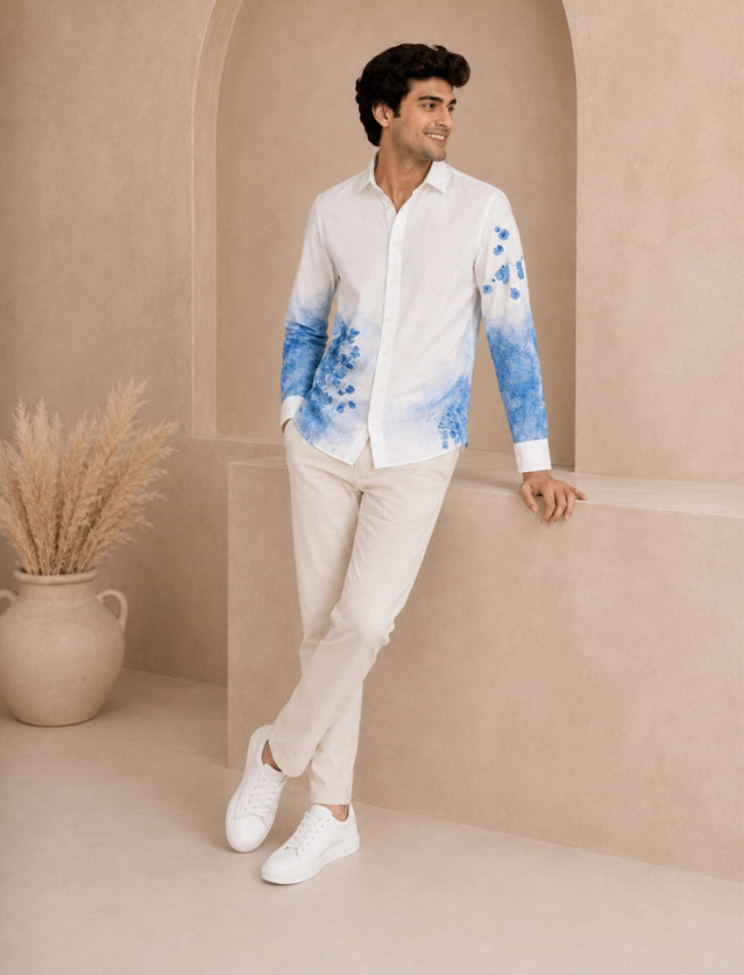White Flowery Street Style Men’s Premium Full-Sleeve Shirt - XPST