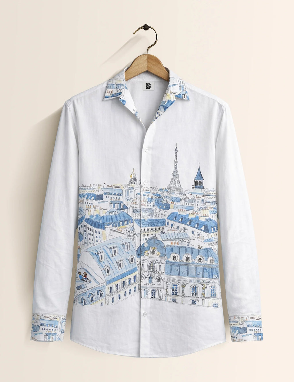 White Paris Street Style Men’s Premium Full-Sleeve Shirt - XPST