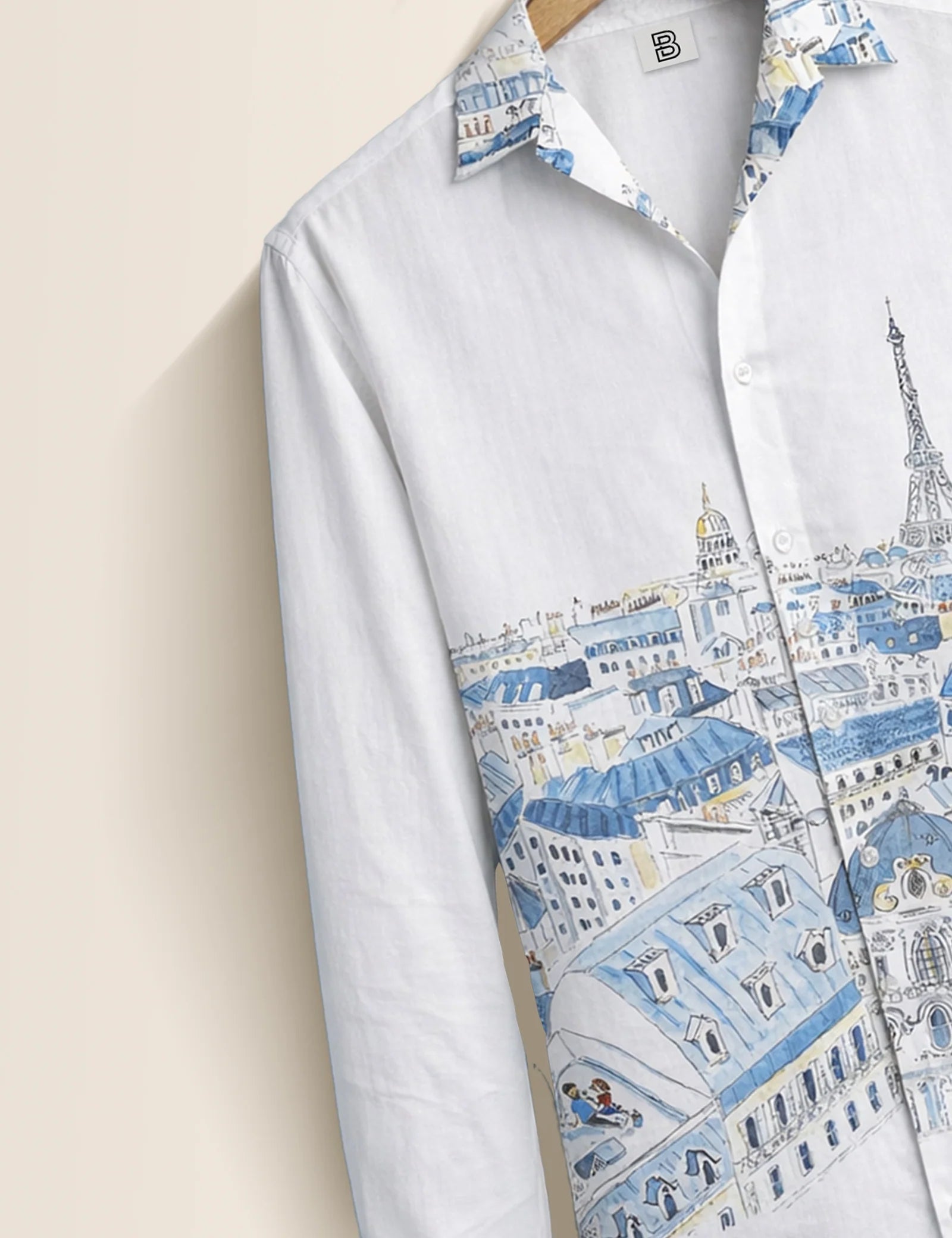 White Paris Street Style Men’s Premium Full-Sleeve Shirt - XPST