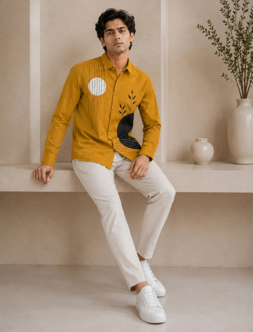 Yellow Circle Street Style Men’s Premium Full-Sleeve Shirt - XPST