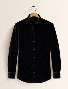 Black Color Premium Velvet Shirt – Elegant Texture & Luxurious Finish - XPST