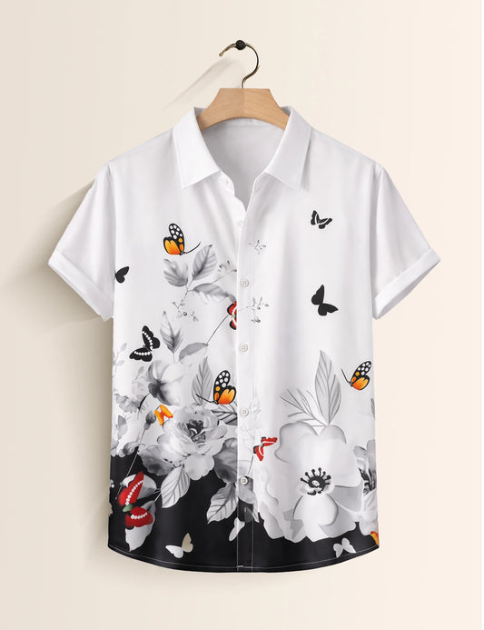 White Butterfly Mens Classic Half Sleeves Shirt - XPST