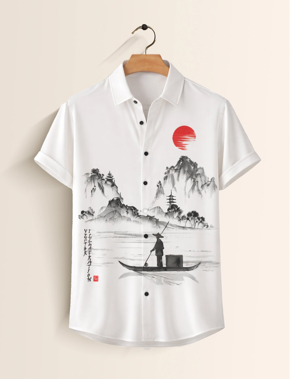 White Drawing Mens Classic Half Sleeves Shirt - XPST