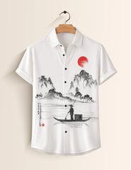 White Drawing Mens Classic Half Sleeves Shirt - XPST