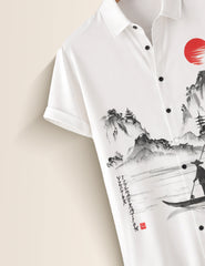 White Drawing Mens Classic Half Sleeves Shirt - XPST