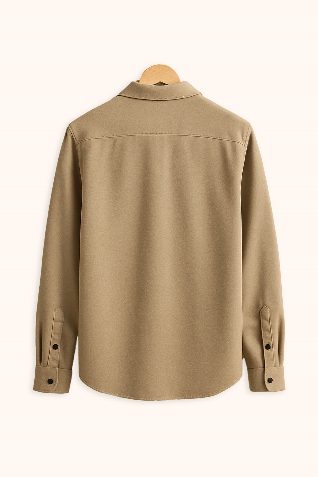 Men Spring And Summer Solid Color Loose Casual Long-Sleeved Shirt Apricot Color