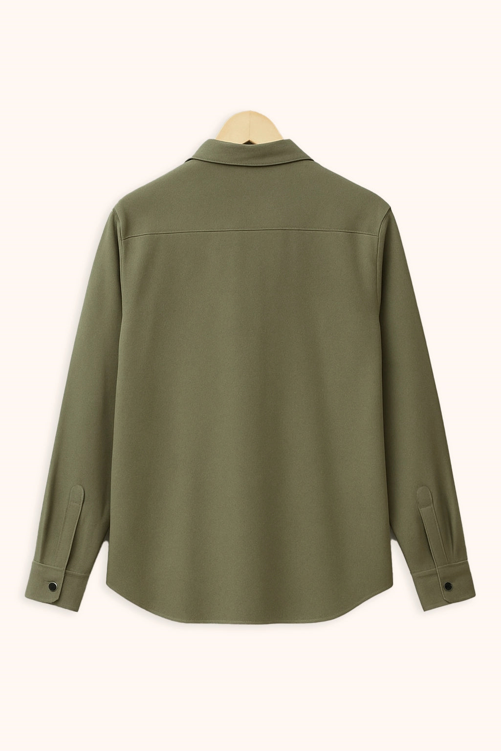 Men Spring And Summer Solid Color Loose Casual Long-Sleeved Shirt Army Green Color