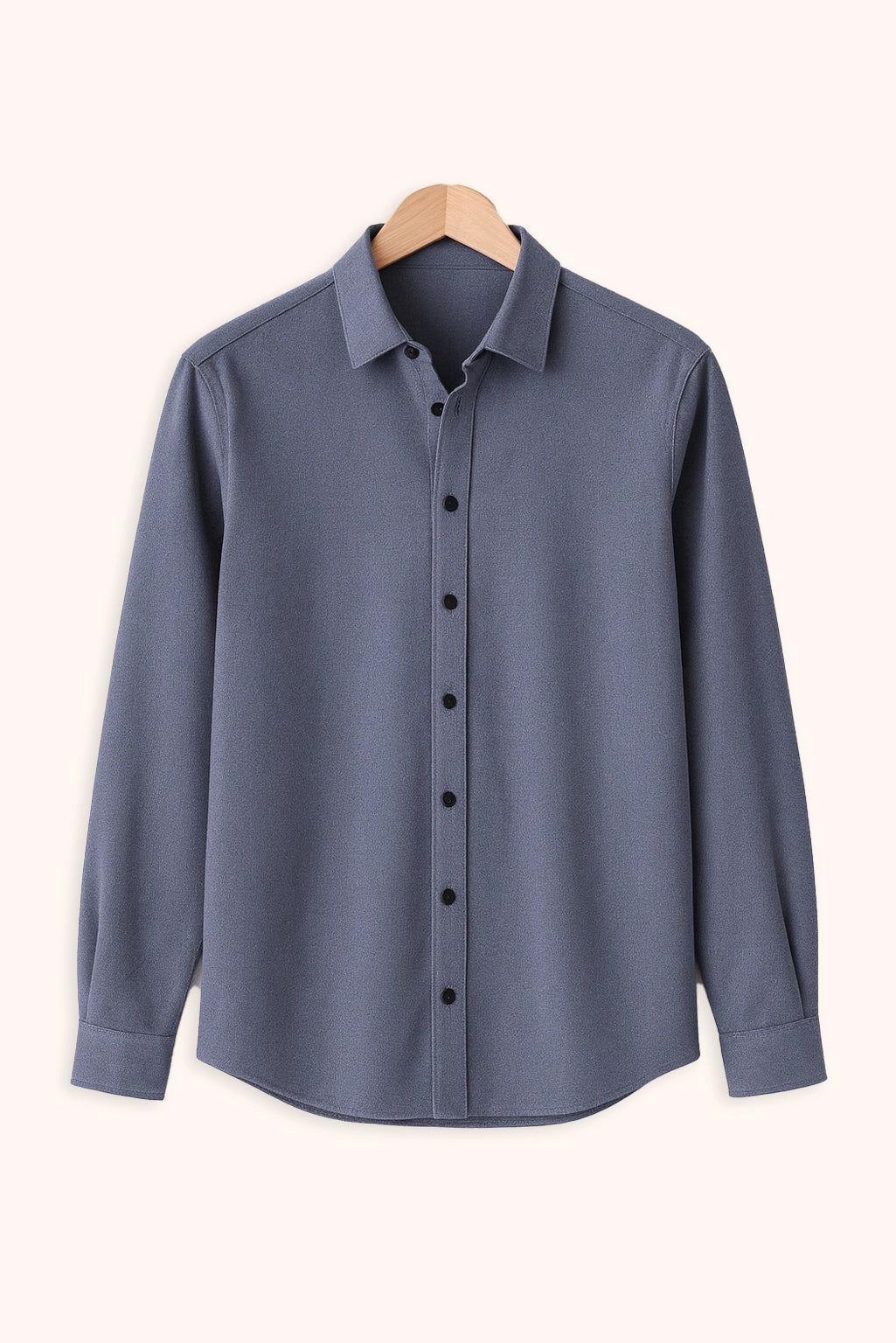 Men Spring And Summer Solid Color Loose Casual Long-Sleeved Shirt Blue Color