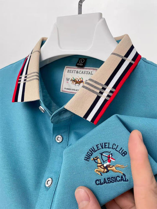 Blue Color Classic Polo Shirt with Stylish Patterned white Collar