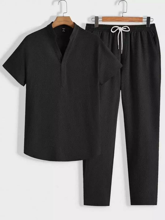 Solid Black Color Mens Full Set Trouser and Shirt Half Sleeves - XPCRDF