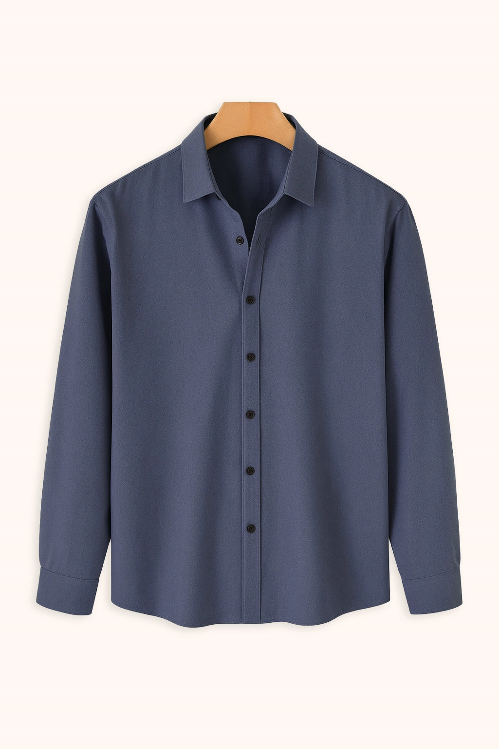 Men Spring And Summer Solid Color Loose Casual Long-Sleeved Shirt Navy Blue Color