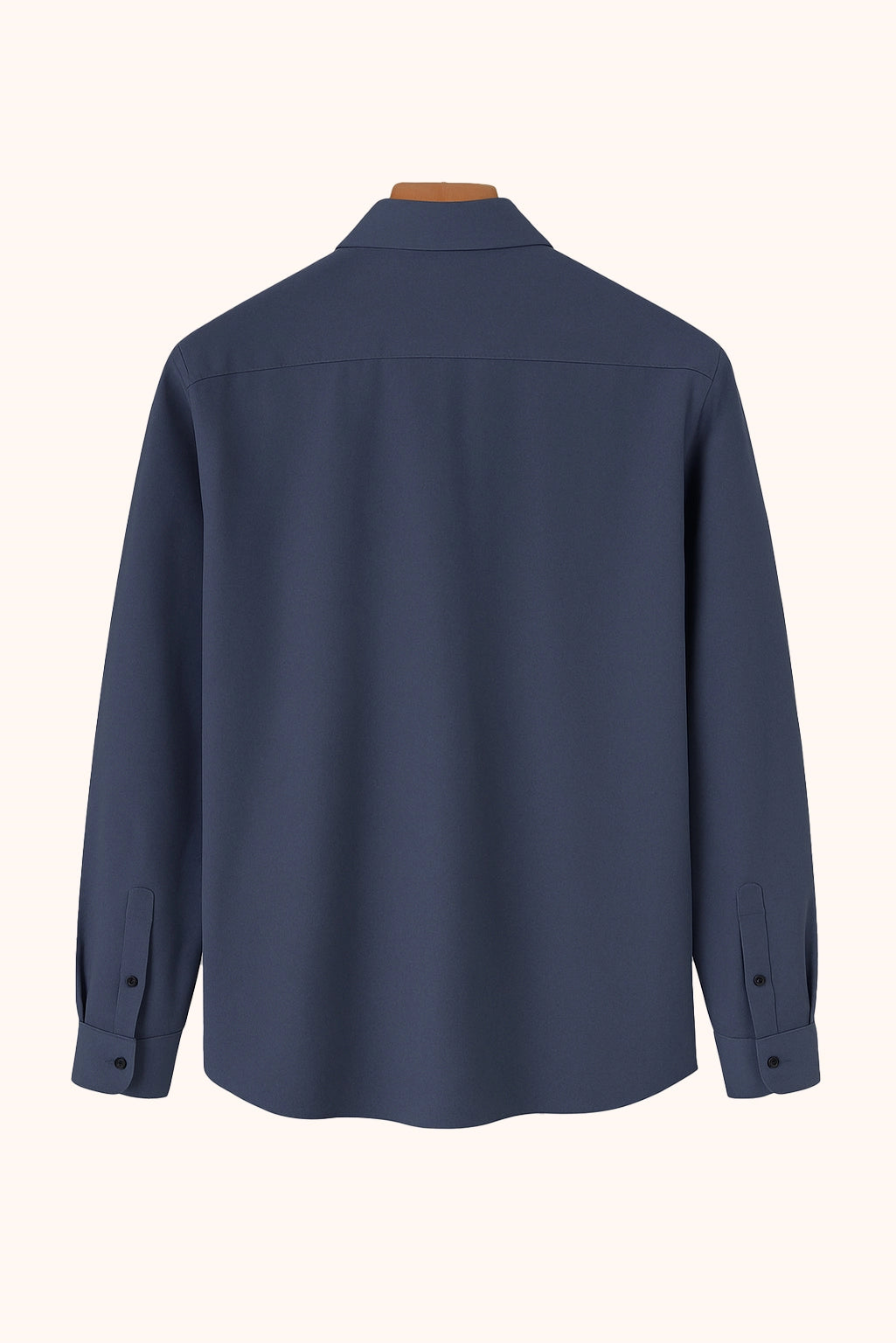 Men Spring And Summer Solid Color Loose Casual Long-Sleeved Shirt Navy Blue Color