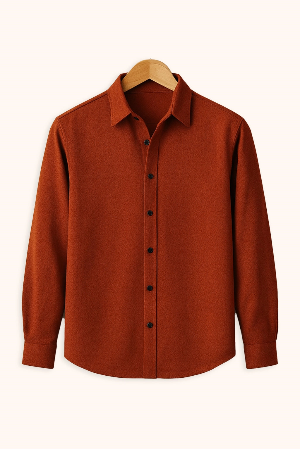 Men Spring And Summer Solid Color Loose Casual Long-Sleeved Shirt Orange Color